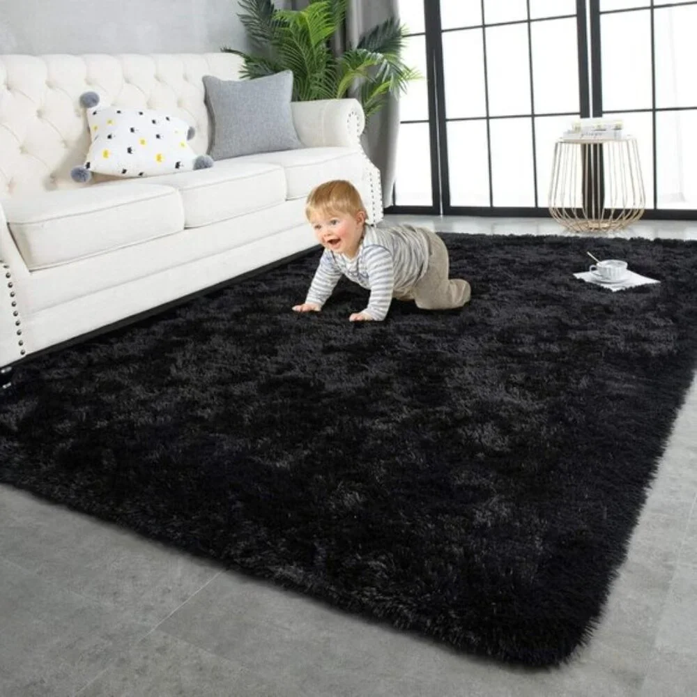 New 4x5.9ft Shaggy Area Rug, Super Soft Black Fluffy Plush Carpet for Room Decor